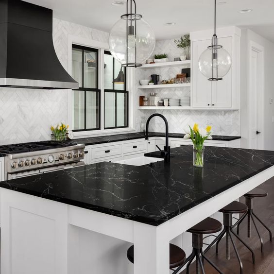 a countertop made of black marble
